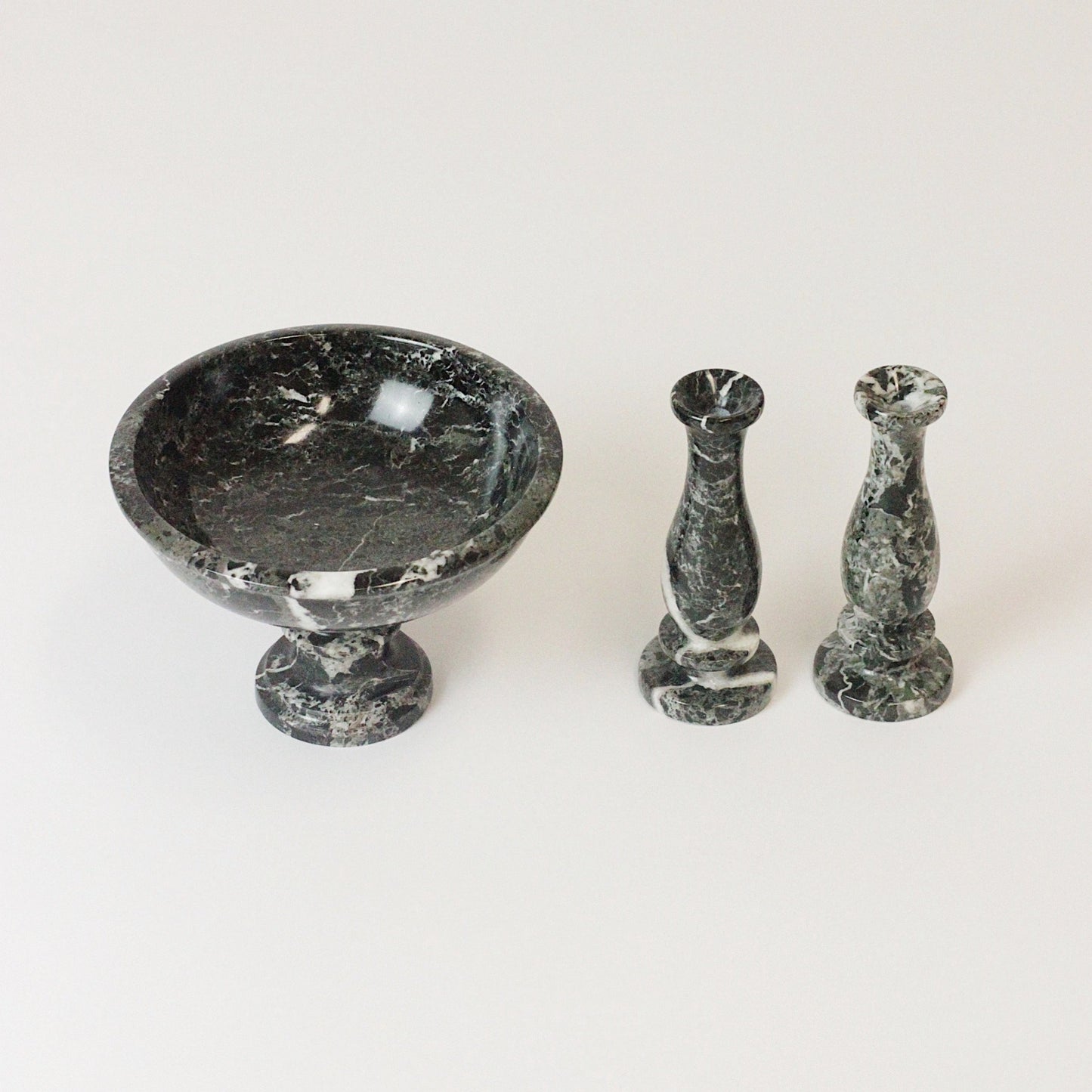 MARBLE PEDESTAL BOWL W/ MATCHING CANDLE-HOLDER SET II