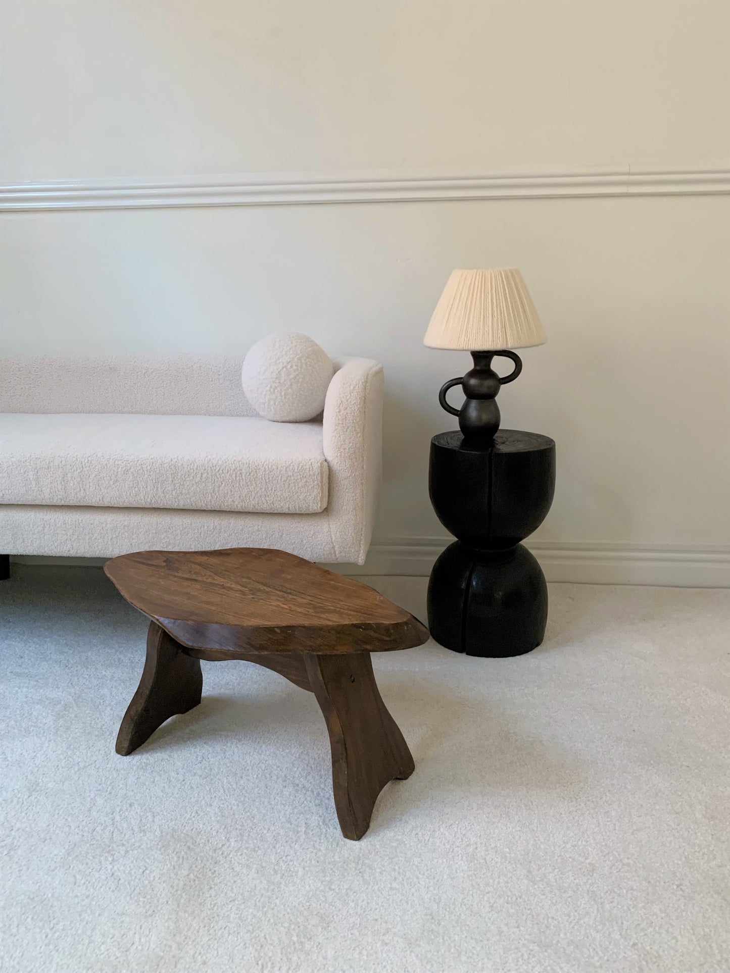 1970s HANDMADE WOODEN SIDE TABLE / STOOL