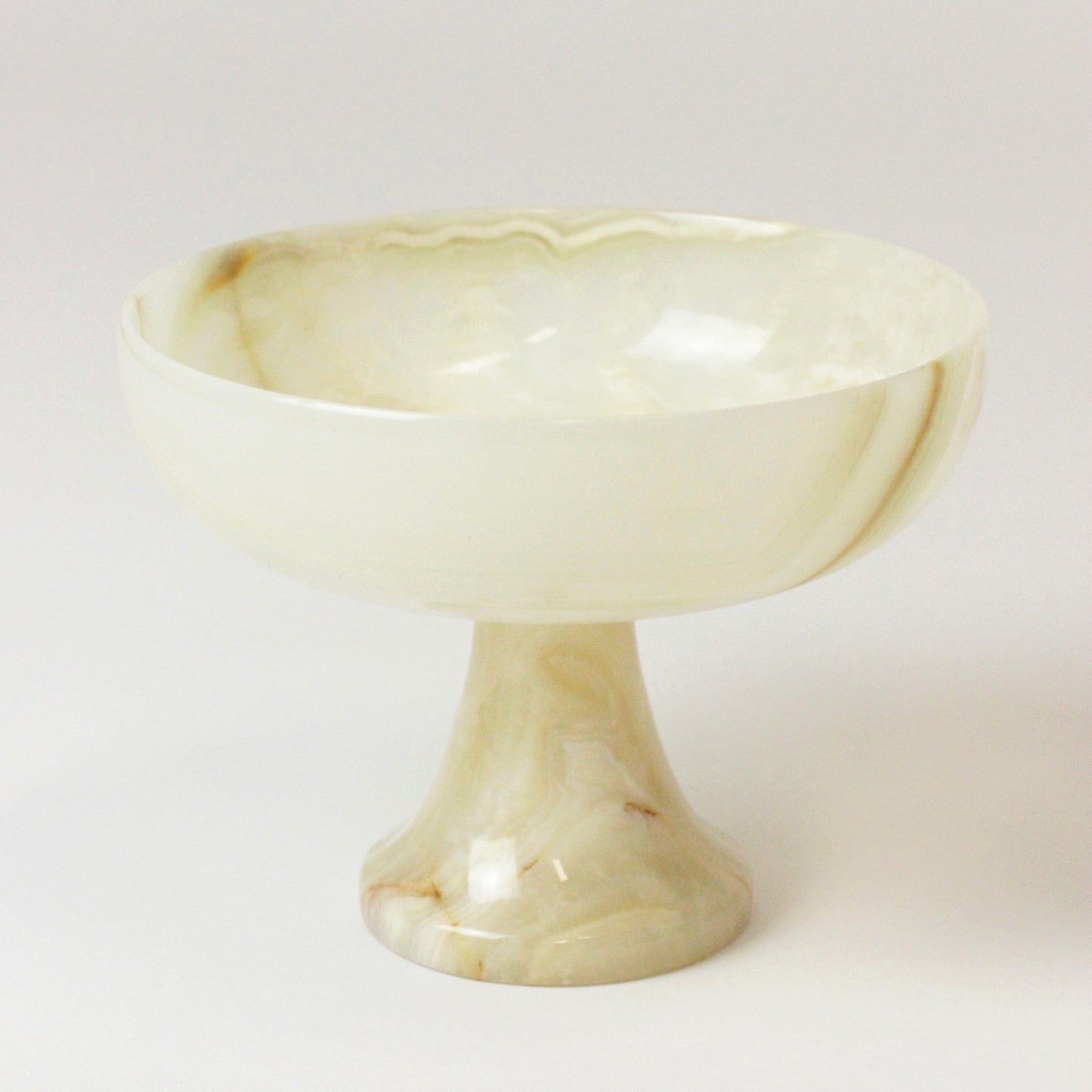 PEARLESCENT-STYLE ONYX PEDESTAL BOWL & CANDLE-HOLDER SET