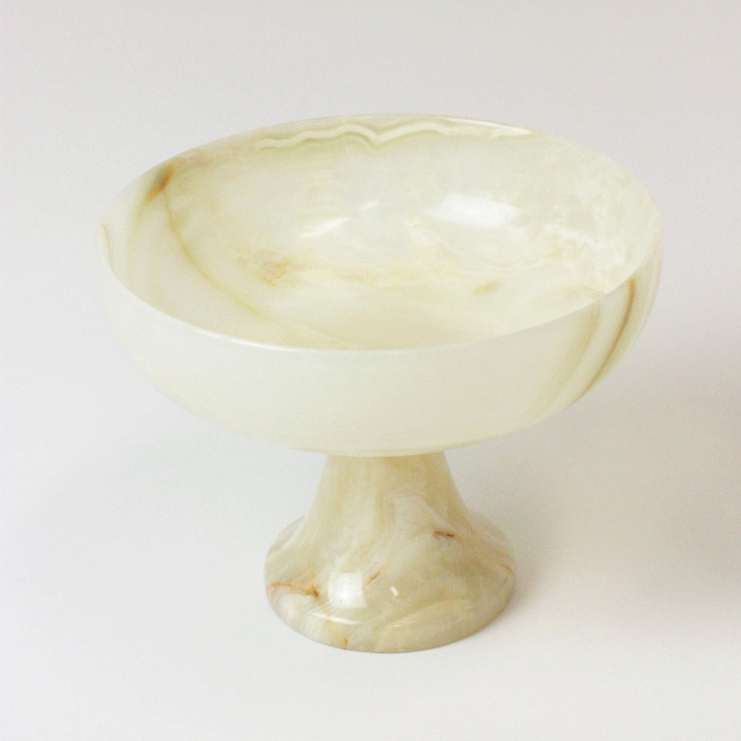 PEARLESCENT-STYLE ONYX PEDESTAL BOWL & CANDLE-HOLDER SET