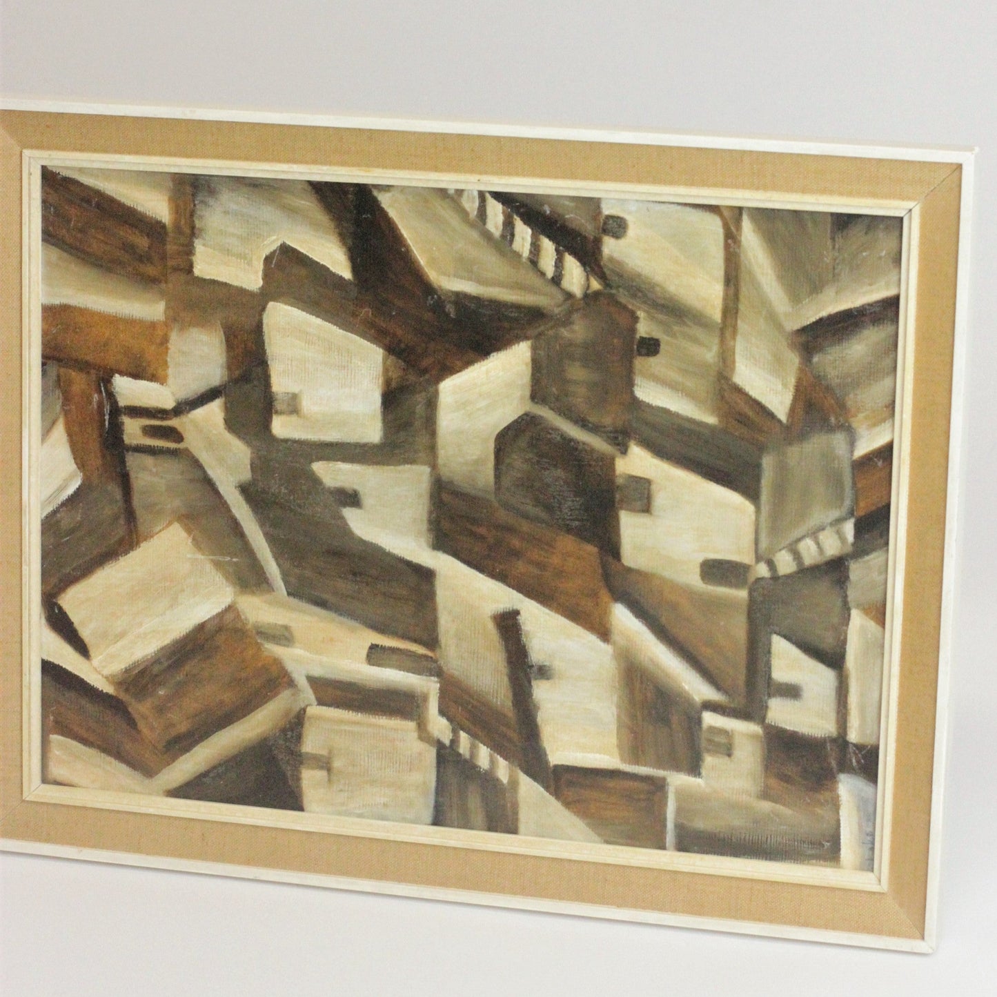 1960s ABSTRACT CUBIST-STYLE OIL PAINTING (SIGNED)