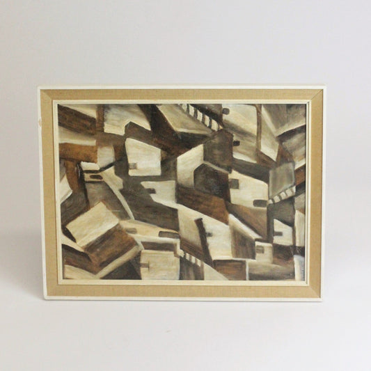 1960s ABSTRACT CUBIST-STYLE OIL PAINTING (SIGNED)