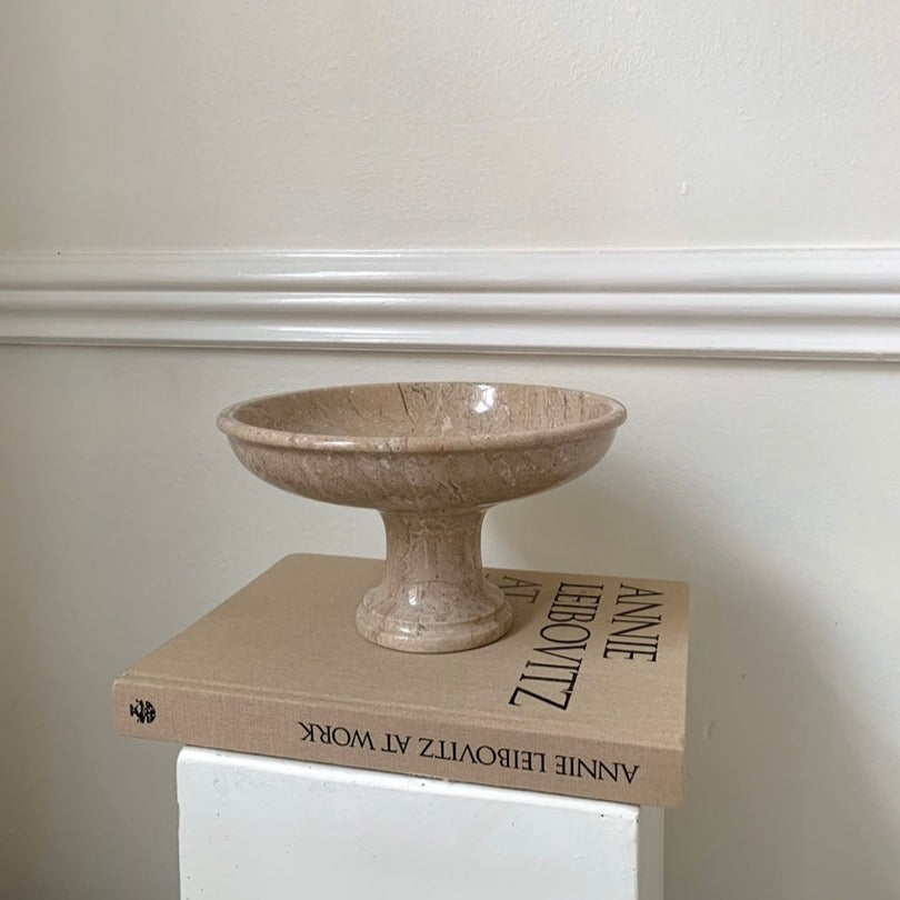 BEIGE MARBLE PEDESTAL BOWL