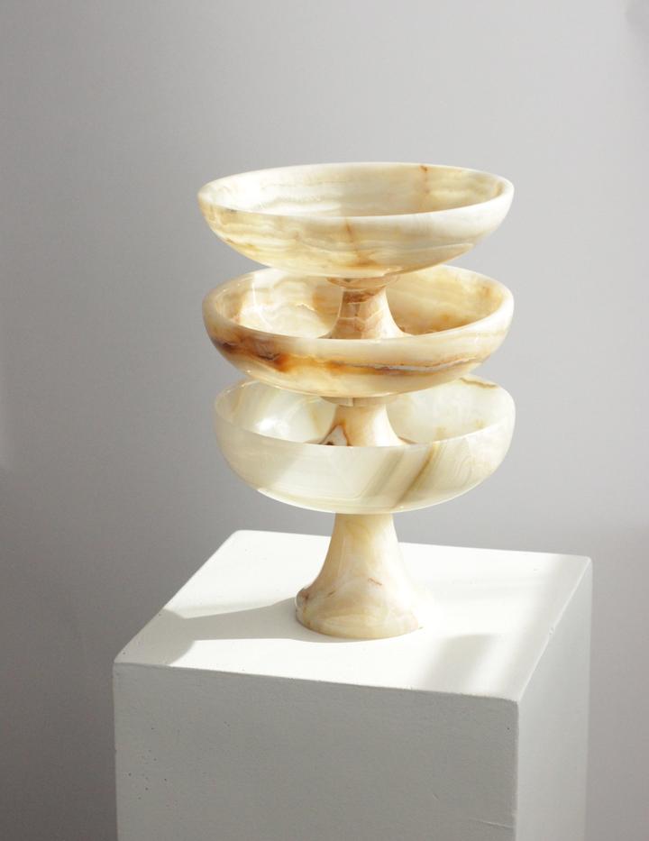 BEIGE ONYX PEDESTAL BOWL